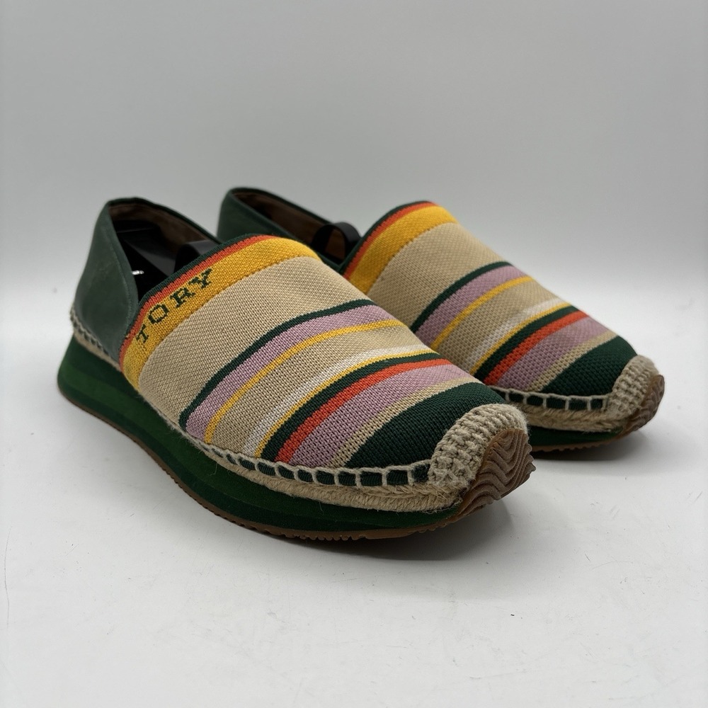 Tory‎ Burch Daisy Espadrille Slip On Sneakers Women's 10 M Knit Striped Green